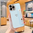 thumbnail image 1 of Dteck for iPhone 13 Case with Strap Luxury Love Heart Plating Gold Bumper Phone Cover Wristband Kickstand Full Body Protective Slim Case For iPhone 13,White, 1 of 5
