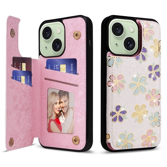 Dteck for iPhone 13 Case Wallet with Card Holder,RFID Blocking PU Leather Floral Flower Pattern Flip Folio Kickstand Case with Double Magnetic Clasp,Colorful Flowers