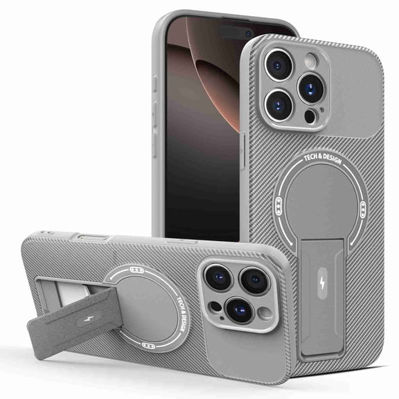 Dteck for iPhone 13 with Invisible Stand, Magnetic Military-Grade Shockproof Carbon Fiber Texture Protection Slim Hard Luxury Phone Case for Women Men, Gray
