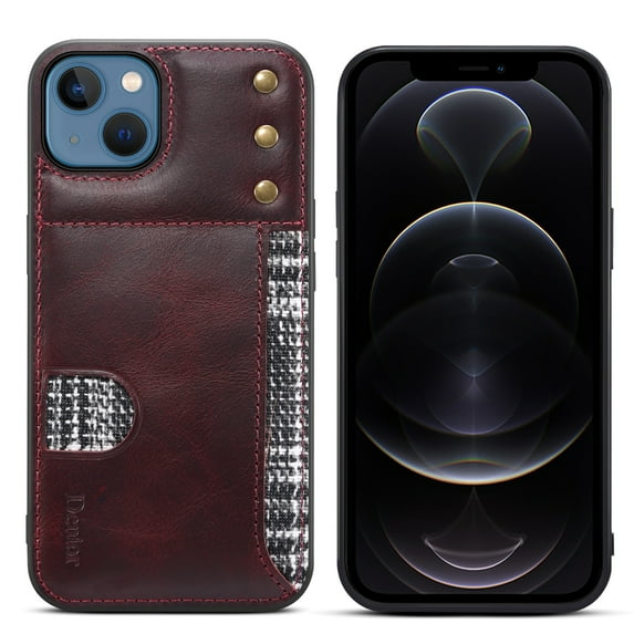 Dteck iPhone 13 Leather Case with Card Slot Card Holder Ultra Slim Thin Scratch Resistant Non-Slip Shockproof Case For iPhone 13,Red