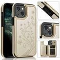 thumbnail image 1 of Dteck for iPhone 13 Mini Wallet Case with Card Holder, Butterfly Flower Embossed Faux Leather Kickstand Card Slots Case, Handmade Shockproof Protective Slim Soft Flip Phone Case 2021 5.4", Gold, 1 of 6