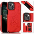 thumbnail image 1 of Dteck for iPhone 13 Mini Wallet Case with Card Holder, Butterfly Flower Embossed Faux Leather Kickstand Card Slots Case, Handmade Shockproof Protective Slim Soft Flip Phone Case 2021 5.4", Red, 1 of 6