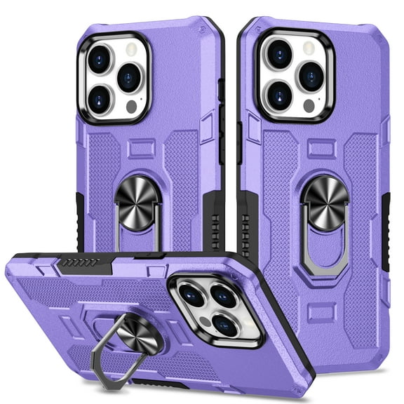Dteck for iPhone 13 Pro 6.1 Inch Rugged Case, 360° Ring Reinforced Metal Kickstand 2 in 1 Military Grade Shockproof Case Support Magnetic Car Holder Drop Protective Shockproof Case,Purple