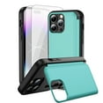 thumbnail image 1 of Dteck for iPhone 13 Pro Case with 2 Pack Screen Protector, Military Grade Shockproof Full Body Protection Phone Case with Card Holder Flip Kickstand for iPhone 13 Pro,Cyan, 1 of 7