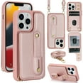 thumbnail image 1 of Dteck for iPhone 13 Pro Case 6.1 Inch Wallet with RFID Blocking Card Slots, Crossbody Leather Detachable Shoulder Strap Flip Case with Magnetic Clasp and Kickstand for Men Women,Rosegold, 1 of 8