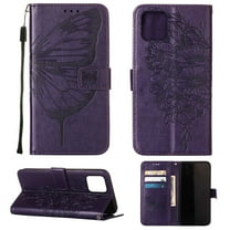 Dteck iPhone 13 Pro Case, Butterfly Patterned Wallet Case, Magnetic Hand Strap Credit Card Holder Slots Synthetic Leather Kickstand Protective Cover For iPhone 13 Pro, Purple