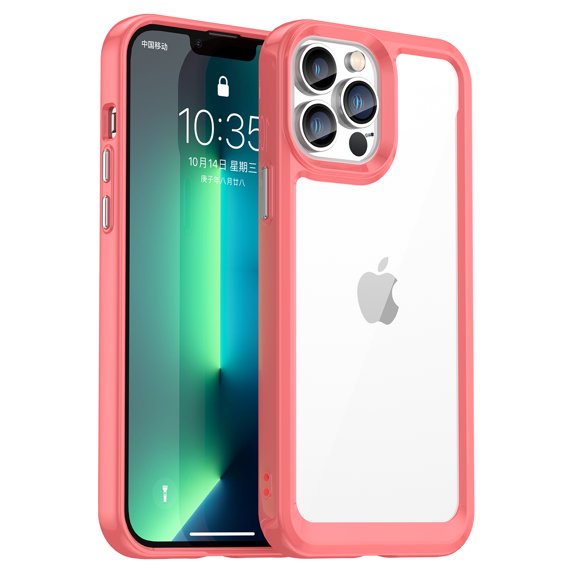 Dteck iPhone 13 Pro Case Clear, Shockproof Bumper Protective Cell Phone Back Cover Transparent TPU and Rubber 4 Corners Slim Fit Flexible Skin for Apple iPhone 13 Pro 6.1" 2021, Red