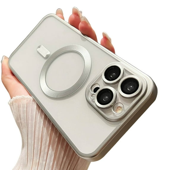 Dteck for iPhone 13 Pro Case with Full Camera Lens Protector, Compatible with MagSafe, Slim Fit Yellowing Resistant Anti-Scratch Back Clear Plating Magnetic Phone Case for iPhone 13 Pro,Silver