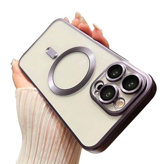 Dteck for iPhone 13 Pro Case with Full Camera Lens Protector, Compatible with MagSafe, Slim Fit Yellowing Resistant Anti-Scratch Back Clear Plating Magnetic Phone Case for iPhone 13 Pro,Purple