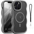 thumbnail image 1 of Dteck for iPhone 13 Pro Case with Lanyard, Curly Wavy Frame Translucent Frosted Back Cover for Women Men Compatible with Magsafe TPU Bumper Shockproof Phone Case for iPhone 13 Pro,Gray, 1 of 5