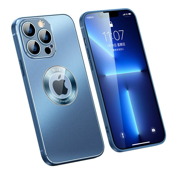 Dteck for iPhone 13 Pro Case, Premium PC and TPU Soft Edges Frosted Metal Case with Exposed Logo Shockproof Protective Case for iPhone 13 Pro 6.1 inch 2021 Ladies Women Men, Blue