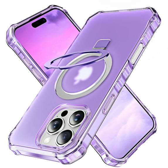 Dteck for iPhone 13 Pro Case with Rotating Magnetic Stand, Compatible with MagSafe, Military-Grade Drop Protection Frosted Translucent Phone Cover for iPhone 13 Pro,Purple
