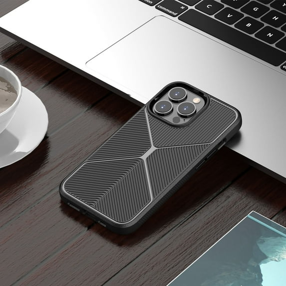 Dteck iPhone 13 Pro Case Shock-Absorption Flexible TPU Bumper Cove Soft Rubber Protect Mechanical Visual Deep texture Case for iPhone 13 Pro,Black