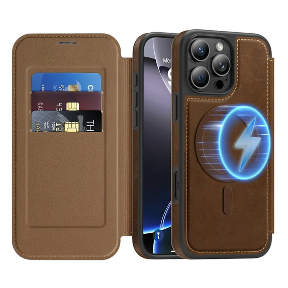 Dteck for iPhone 13 Pro Case Wallet with Card Holder, Compatible with MagSafe, PU Leather Flip Folio with RFID Blocking Stand Shockproof Phone Cover,Coffee