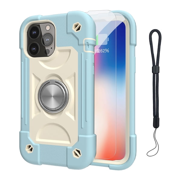 Dteck for iPhone 13 Pro Mac Case with Screen Protector (2 Packs), 360°Rotate Ring Stand Military Grade Drop Protection Full Body Cute Case for iPhone 13 Pro Max,Light Blue