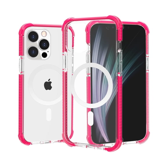 Dteck iPhone 13 Pro Magnetic Case, Built in Magnets Compatible with MagSafe, Clear Hard PC Back Cover + Soft TPU Shockproof Air-Guard Corners Protective Case for iPhone 13 Pro 6.1" 2021, Pink