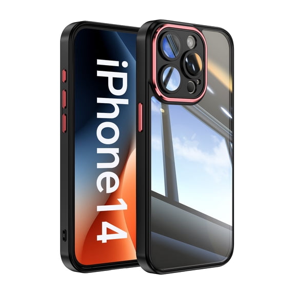 Dteck for iPhone 13 Pro Max Back Case, Shockproof Slim Clear Hard PC Back with Soft TPU Bumper Scratch Resistant Protective Transparent Anti-Scratch Phone Case, Blackred