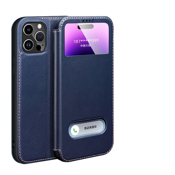 Dteck iPhone 13 Pro Max Case (6.7 inch 2021 Release),Vintage PU Leather Surface Flip Kickstand [Perspective Window] Rugged Ant-drop PC Backplane Shpckproof Comprehensive Case iPhone 13 Pro Max,Blue