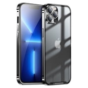 Dteck iPhone 13 Pro Max Case with Buckle Safety Lock, Slim Metal Bumper Frame with Matte Clear PC Back Cover, Camera Lens Full Cover for iPhone 13 Pro Max, Black