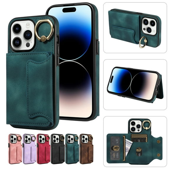 Dteck for iPhone 13 Pro Max Case with Card Holder, Retro PU Leather Wallet Case with Rotating Ring Kickstand, Slim Back Protective Cover Case for iPhone 13 Pro Max,Green