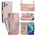 thumbnail image 1 of Dteck for iPhone 13 Pro Max Case with Card Holder,Zipper Sleek Leather Phone Case with Wallet&Shoulder Strap Flip Magnetic Kickstand Case for iPhone 13 Pro Max, Rosegold, 1 of 8