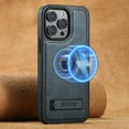 thumbnail image 1 of Dteck for iPhone 13 Pro Max Case, iPhone 13 Pro Max Magnetic Case Compatible with MaSafe Wireless Charging, Slim Retro Leather Logo View Shockproof Protective Cover with Invisible Stand, Blue, 1 of 4