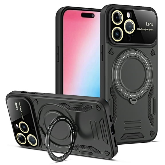 Dteck for iPhone 13 Pro Max Case with Magnetic Invisible Stand Compatible with MagSafe, 360 Rotating Ring Holder Shockproof Rugged Case with Full Camera Lesn Protector for iPhone 13 Pro Max,Black