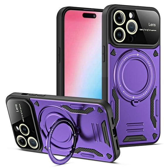 Dteck for iPhone 13 Pro Max Case with Magnetic Invisible Stand Compatible with MagSafe, 360 Rotating Ring Holder Shockproof Rugged Case with Full Camera Lesn Protector for iPhone 13 Pro Max,Purple