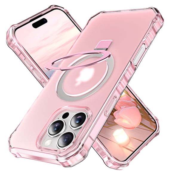 Dteck for iPhone 13 Pro Max Case with Rotating Magnetic Stand, Compatible with MagSafe, Military-Grade Drop Protection Frosted Translucent Phone Cover for iPhone 13 Pro Max,Pink