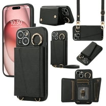 Dteck for iPhone 13 Pro Max Case with Shoulder Strap,Magnetic Leather Card Slots Wallet Case Ring Holder Kickstand Cover with Mirror for iPhone 13 Pro Max,Black