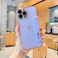 thumbnail image 1 of Dteck for iPhone 13 Pro Max Case with Strap Luxury Love Heart Plating Gold Bumper Phone Cover Wristband Kickstand Full Body Protective Slim Case for Women,Purple, 1 of 5