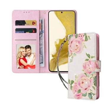 Dteck for iPhone 13 Pro Max Case Wallet with RFID Blocking Card Holder Kickstand, Gilding Flower Pattern Magnetic Leather Flip Case for iPhone 13 Pro Max,Rose