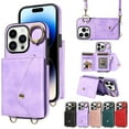 thumbnail image 1 of Dteck for iPhone 13 Pro Max Crossbody Wallet Case with Credit Card Holder 360°Rotating Ring Holder Kickstand, Premium PU Leather Shockproof Phone Cover with Lanyard Strap for Women Men,Purple, 1 of 9