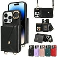 thumbnail image 1 of Dteck for iPhone 13 Pro Max Crossbody Wallet Case with Credit Card Holder 360°Rotating Ring Holder Kickstand, Premium PU Leather Shockproof Phone Cover with Lanyard Strap for Women Men,Black, 1 of 9
