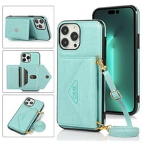 Dteck for iPhone 13 Pro Max Crossbody Wallet Case, PU Leather Phone Case with Card Holder Shoulder Strap Purse Cover for Women Men Compatible with iPhone 13 Pro Max,Mint