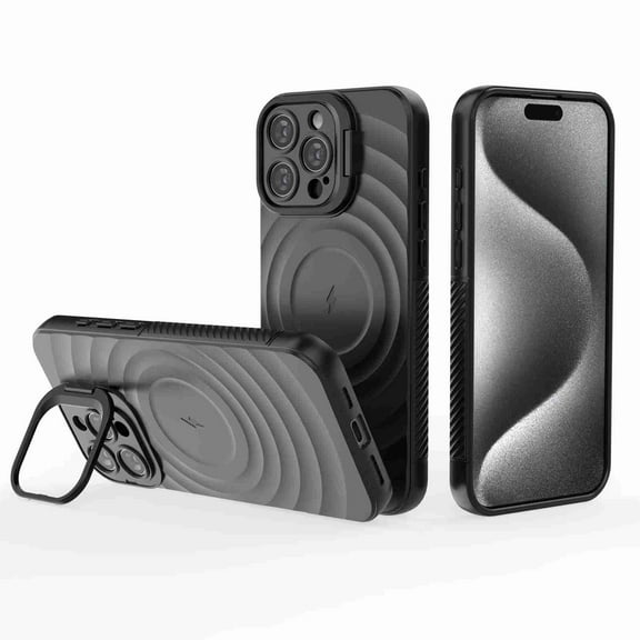 Dteck for iPhone 13 Pro Max Magnetic Case, Cute Wave Textured Full Body Protective Case with Kickstand Full Camera Protection Compatible with MagSafe Wireless Charging for Man Woman, Black