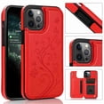 thumbnail image 1 of Dteck for iPhone 13 Pro Max Wallet Case with Card Holder, Butterfly Flower Embossed Faux Leather Kickstand Card Slots Case, Handmade Shockproof Protective Slim Soft Flip Phone Case 2021 6.7", Red, 1 of 6