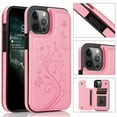 thumbnail image 1 of Dteck for iPhone 13 Pro Max Wallet Case with Card Holder, Butterfly Flower Embossed Faux Leather Kickstand Card Slots Case, Handmade Shockproof Protective Slim Soft Flip Phone Case 2021 6.7", Pink, 1 of 6