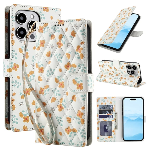 Dteck for iPhone 13 Pro Max Wallet Case with Card Holder, Shockproof PU Leather Flip Cover with RFID Blocking Protective Phone Case with 3 Card Slots Kickstand & Wrist Strap for Women and Men, C