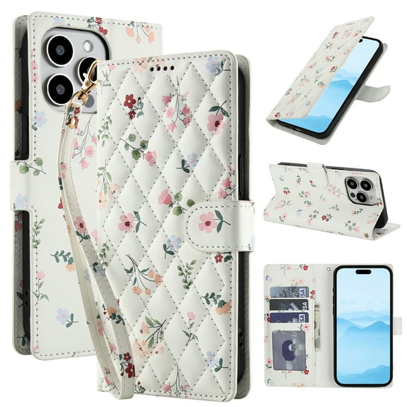 Dteck for iPhone 13 Pro Max Wallet Case with Card Holder, Shockproof PU Leather Flip Cover with RFID Blocking Protective Phone Case with 3 Card Slots Kickstand & Wrist Strap for Women and Men, A