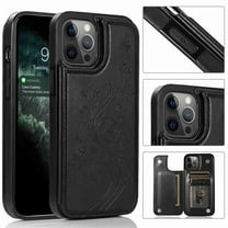 Dteck for iPhone 13 Pro Wallet Case with Card Holder, Butterfly Flower Embossed Faux Leather Kickstand Card Slots Case, Handmade Shockproof Protective Slim Soft Flip Phone Case 2021 6.1", Black