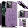 thumbnail image 1 of Dteck for iPhone 13 Pro Wallet Case with Card Holder, Butterfly Flower Embossed Faux Leather Kickstand Card Slots Case, Handmade Shockproof Protective Slim Soft Flip Phone Case 2021 6.1", Purple, 1 of 6
