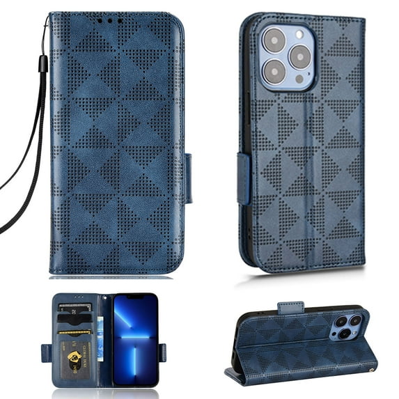 Dteck iPhone 13 Pro Wallet Case, Flip Magnetic Synthetic Leather with Hand Strap Credit Card Slots Kickstand Business style Phone Cover For iPhone 13 Pro, Blue