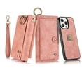 thumbnail image 1 of Dteck for iPhone 13 Pro Wallet Case, Heavy Duty 2 in 1 Leather Zipper Purse Detachable Magnetic 14 Card Slots Money Pocket Clutch Cover for Apple iPhone 13 Pro,Pink, 1 of 9