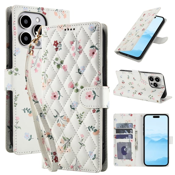 Dteck for iPhone 13 Wallet Case with Card Holder, Shockproof PU Leather Flip Cover with RFID Blocking Protective Phone Case with 3 Card Slots Kickstand & Wrist Strap for Women and Men, A