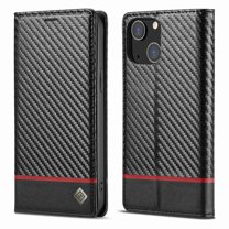 Dteck for iPhone 13 Wallet Case, Magnetic PU Leather Stand Flip Cover with Carbon Fiber Texture Shockproof Card Slot TPU Interior Folio Case for iPhone 13 6.1-inch 2021, #2 Black