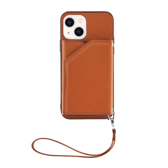 Dteck for iPhone 14 6.1 Inch Flip Wallet Case with Wrist Strap, PU Leather Card Slots Cash Pocket Stand Feature Full Body Protective Shockproof Folio Case Cover for iPhone 14,Brown