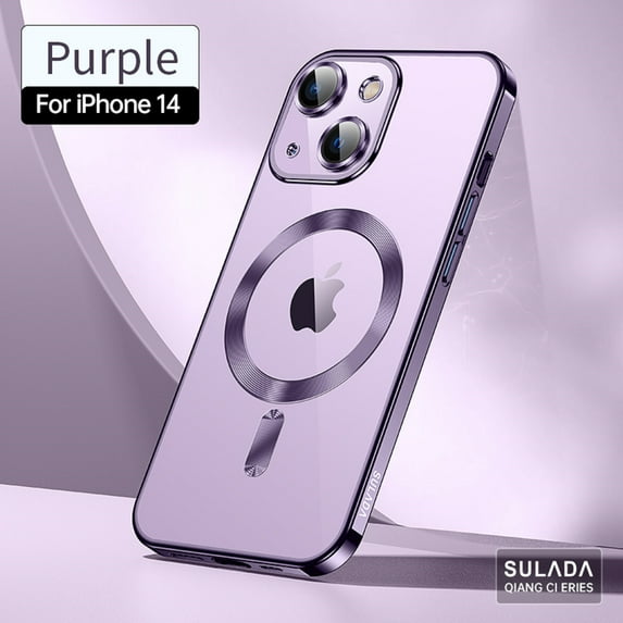 Dteck for iPhone 14 6.1 Inch Strong MagSafe Magnetic Clear Case, HD Glass Lens Film Protection Wireless Charging Airbag Protection Shockproof Anti-drop Not-Yellowing Slim Case for iPhone 14,Purple