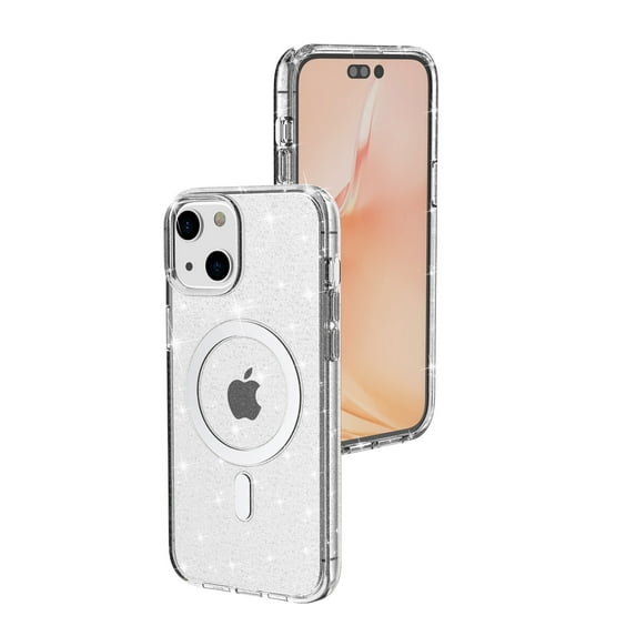 Dteck for iPhone 14 6.1 inch Magnetic Case,Luxury Stylish Shine Bling PC Soft TPU Bumper Anti-Fingerprint Shockproof Camera Lens Protective Ultra Slim Fit Back Cover.For iPhone 14,White