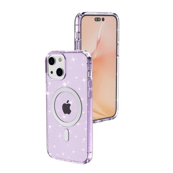 Dteck for iPhone 14 6.1 inch Magnetic Case,Luxury Stylish Shine Bling PC Soft TPU Bumper Anti-Fingerprint Shockproof Camera Lens Protective Ultra Slim Fit Back Cover.For iPhone 14,Purple